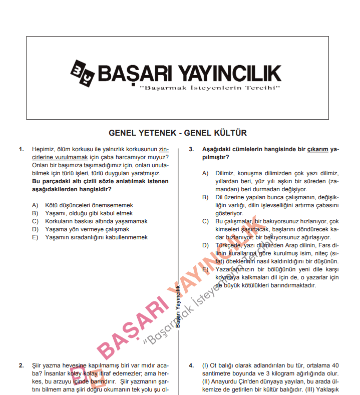 KPSS Genel Yetenek - Genel Kültür Test Kitapçığı