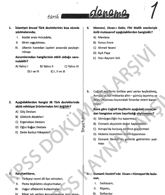 10 Adet KPSS Tarih Denemesi ve Çözümleri